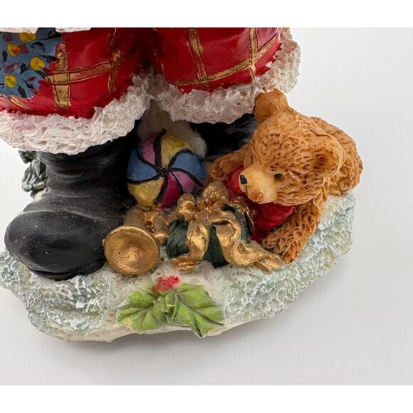 Santa Claus Christmas Figurine Bobble Lantern and Toy Basket Red Plaid Coat - Picture 6 of 11